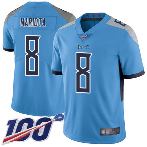 Tennessee Titans Limited Light Blue Men Marcus Mariota Alternate Jersey NFL Football #8 100th Season Vapor Untouchable